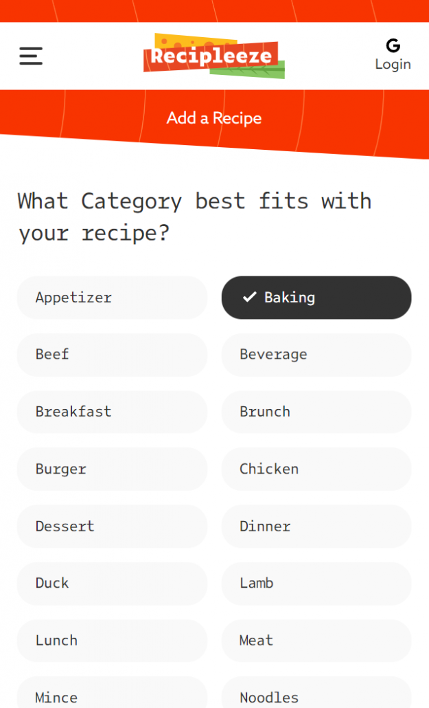Recipleeze - Choose your recipe category
